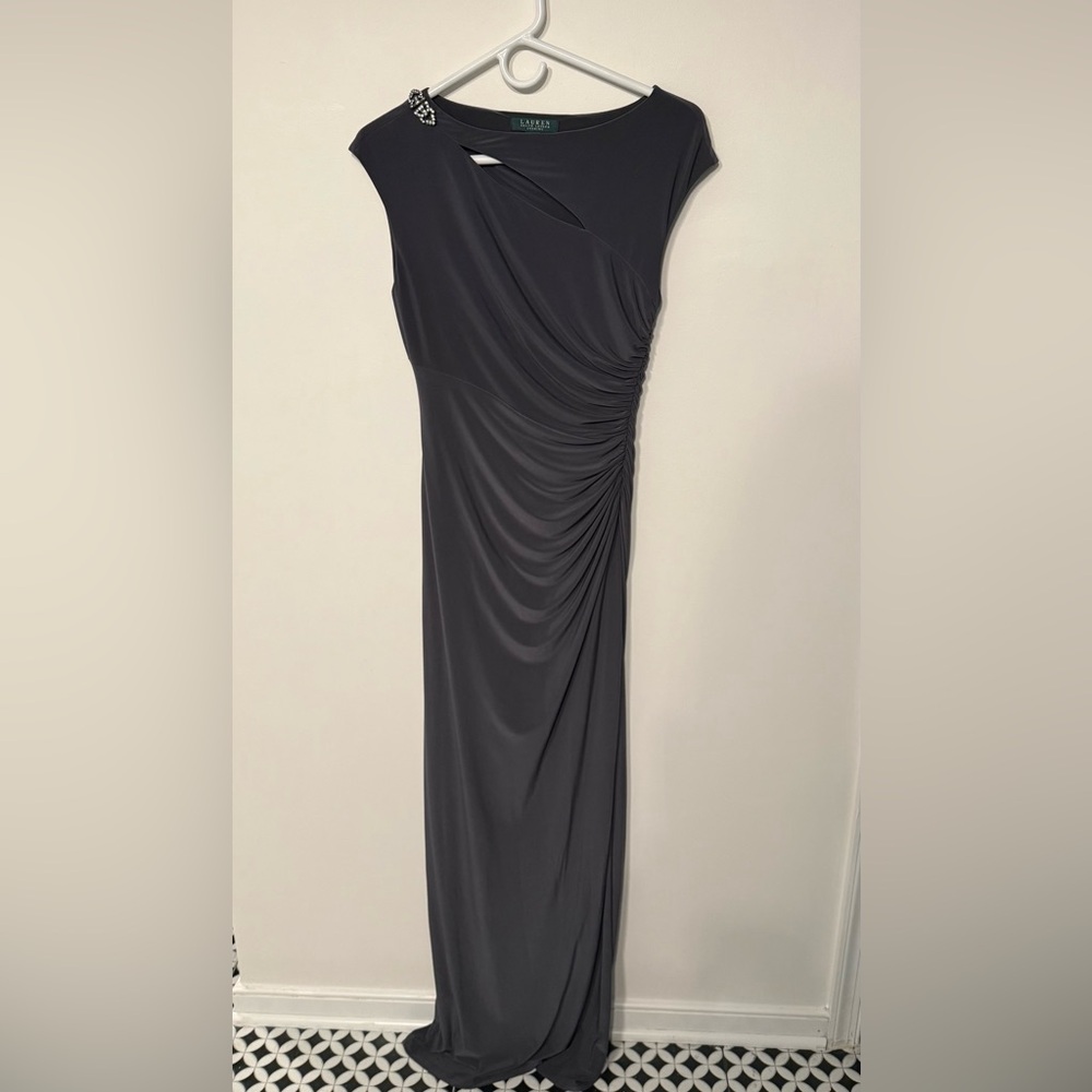 Ralph Lauren Gray Asymmetrical Ruched Dress